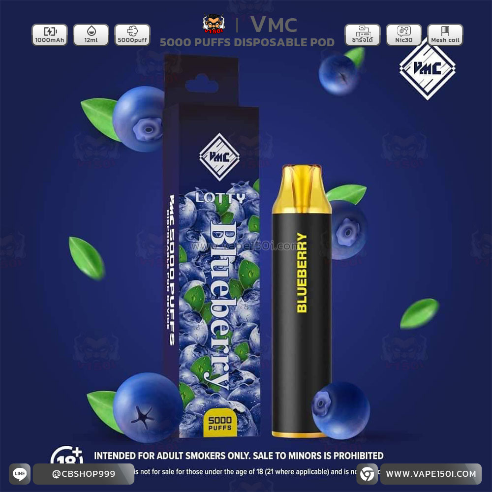 Blueberry พอตใช้แล้วทิ้ง VMC 5000 Puffs 1000mAh Disposable Pod