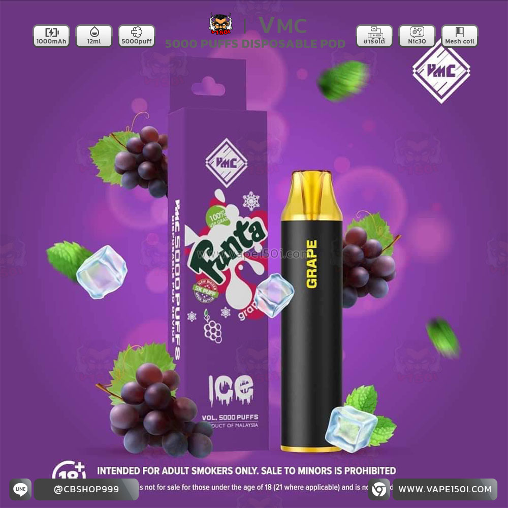 Fanta Grape พอตใช้แล้วทิ้ง VMC 5000 Puffs 1000mAh Disposable Pod