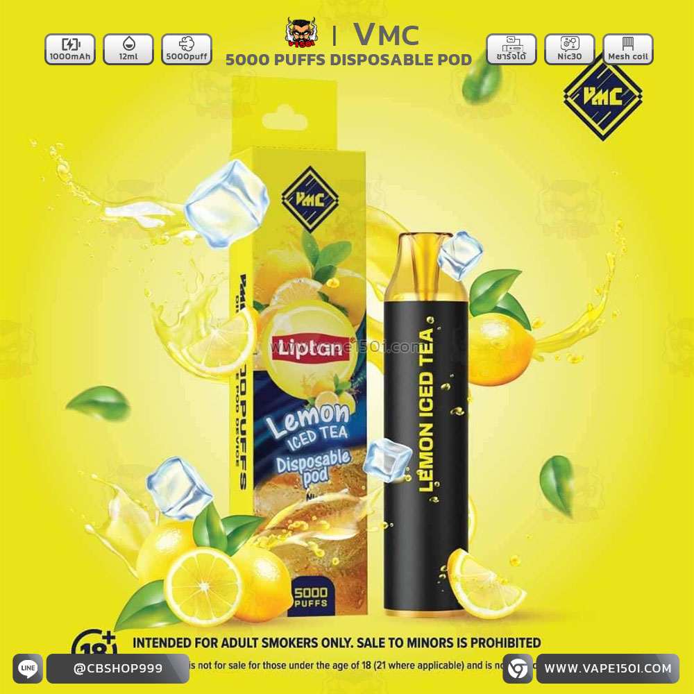 Lemon Iced Tea พอตใช้แล้วทิ้ง VMC 5000 Puffs 1000mAh Disposable Pod