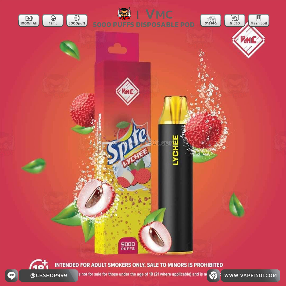 Sprite Lychee พอตใช้แล้วทิ้ง VMC 5000 Puffs 1000mAh Disposable Pod