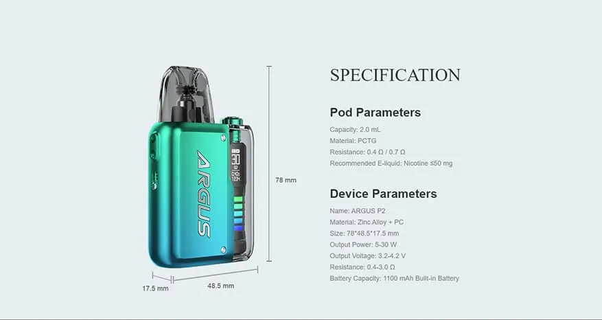 Voopoo Argus P2 สเปค