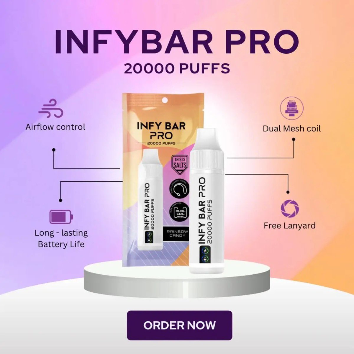 INFY BAR PRO 20000 Puffs พร้อมสายคล้องคอ