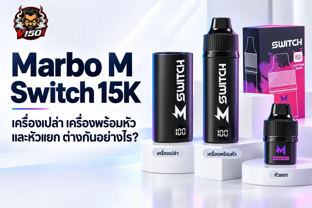 ภาพปก Marbo M Switch 15K แสดงตัวเครื่องและหัวแยก พร้อมหัวข้ออธิบายความต่างของสินค้า