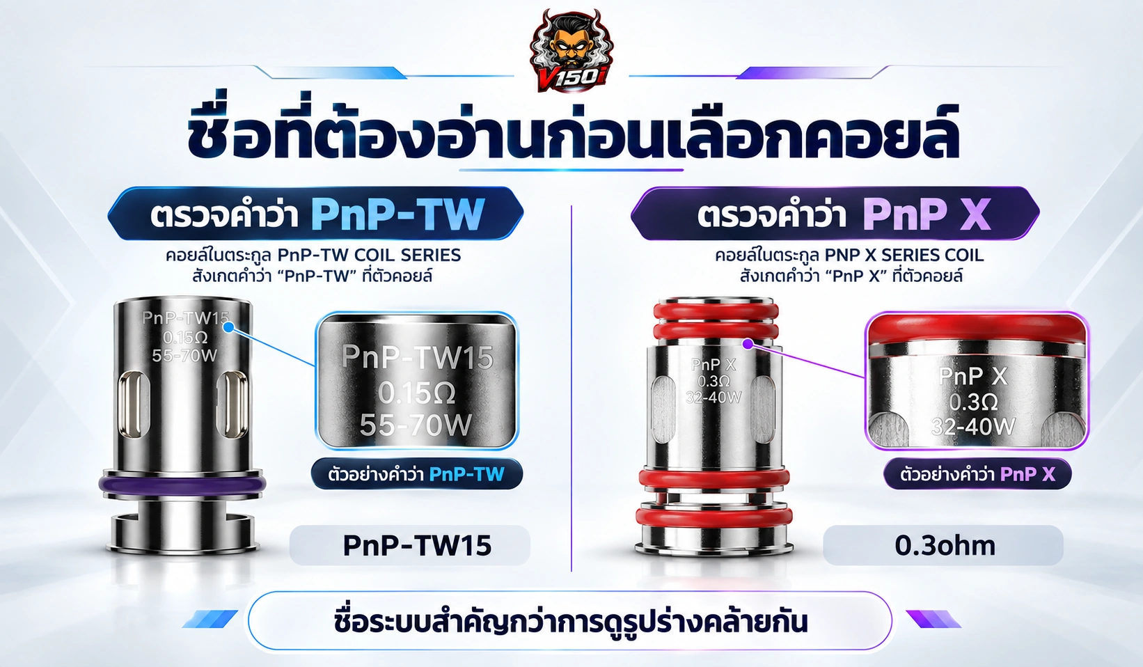 PnP-TW vs PnP X คู่มืออ่านชื่อระบบบนคอยล์ VOOPOO และบรรจุภัณฑ์