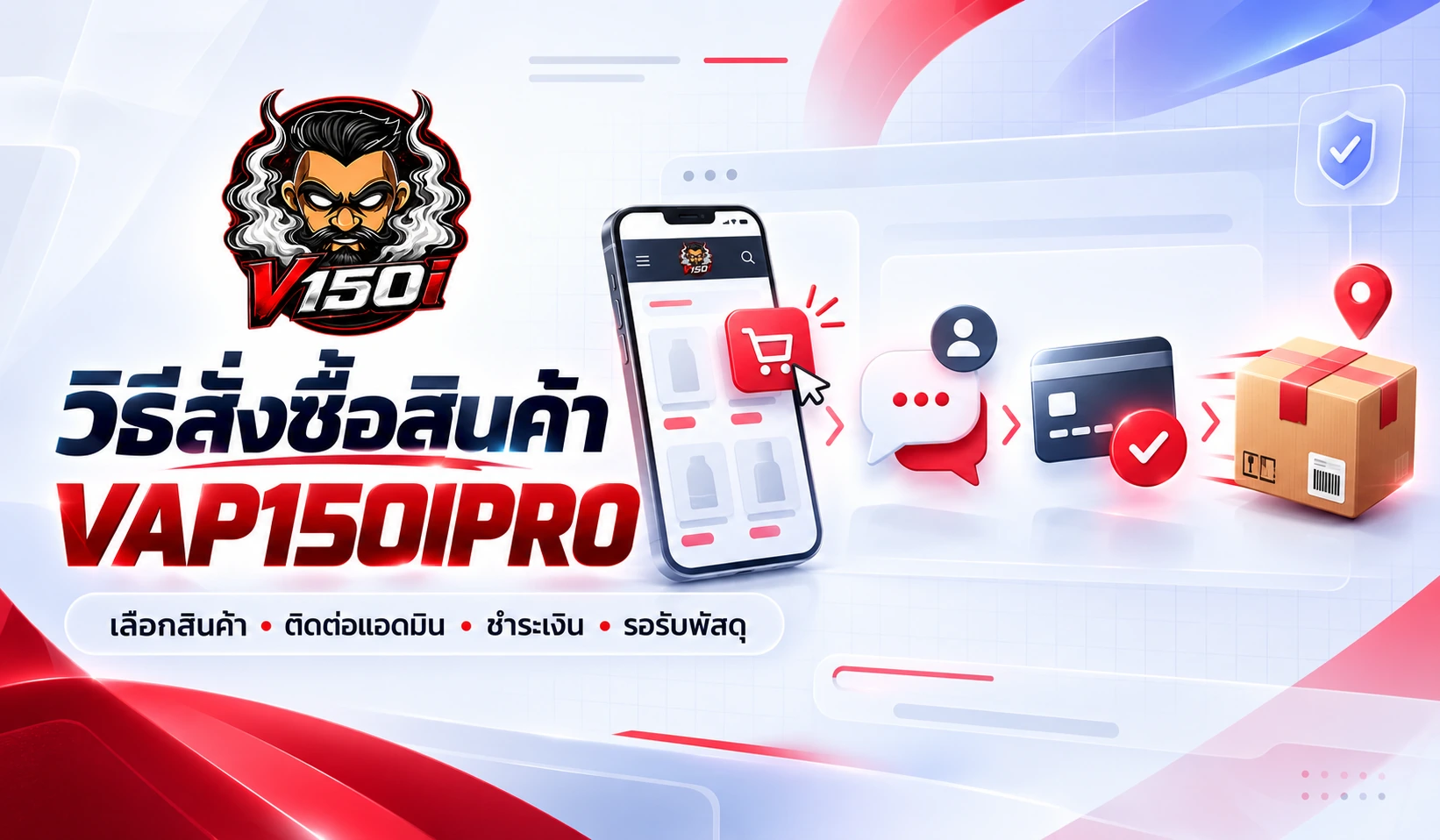 ขั้นตอนสั่งซื้อสินค้า VAP150IPRO ติดต่อแอดมิน ชำระเงิน และรับพัสดุ