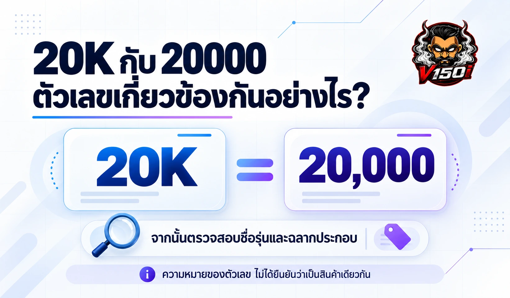 อธิบายรูปแบบย่อตัวเลข 20K เท่ากับ 20,000 แต่ยังไม่ยืนยันว่าเป็นสินค้าเดียวกัน