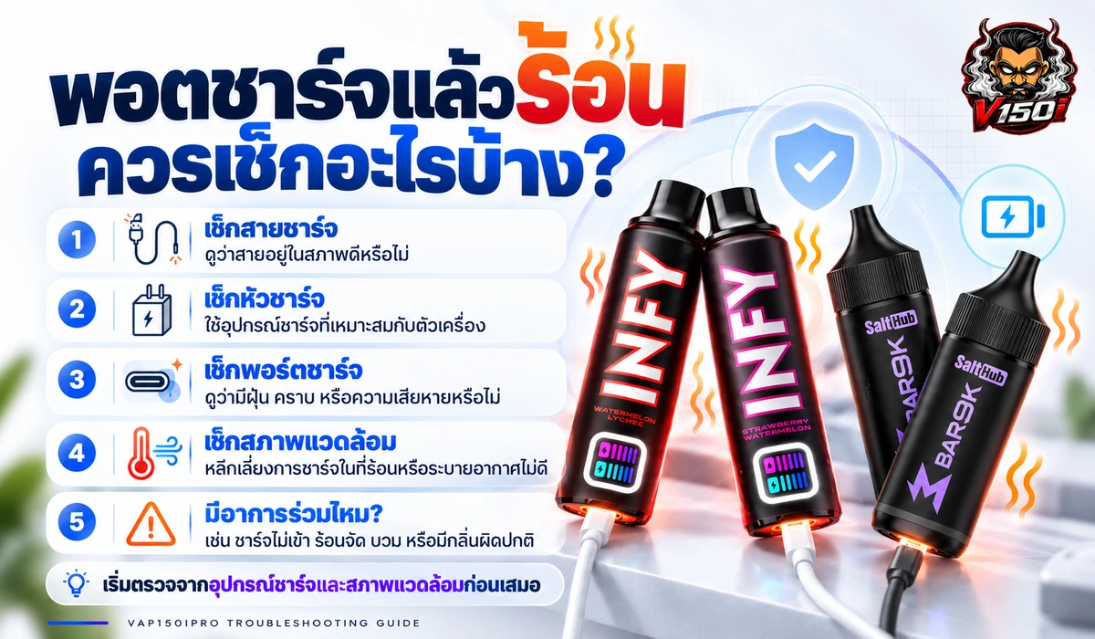 พอตชาร์จแล้วร้อนควรเช็กสายชาร์จ หัวชาร์จ พอร์ต และสภาพแวดล้อม
