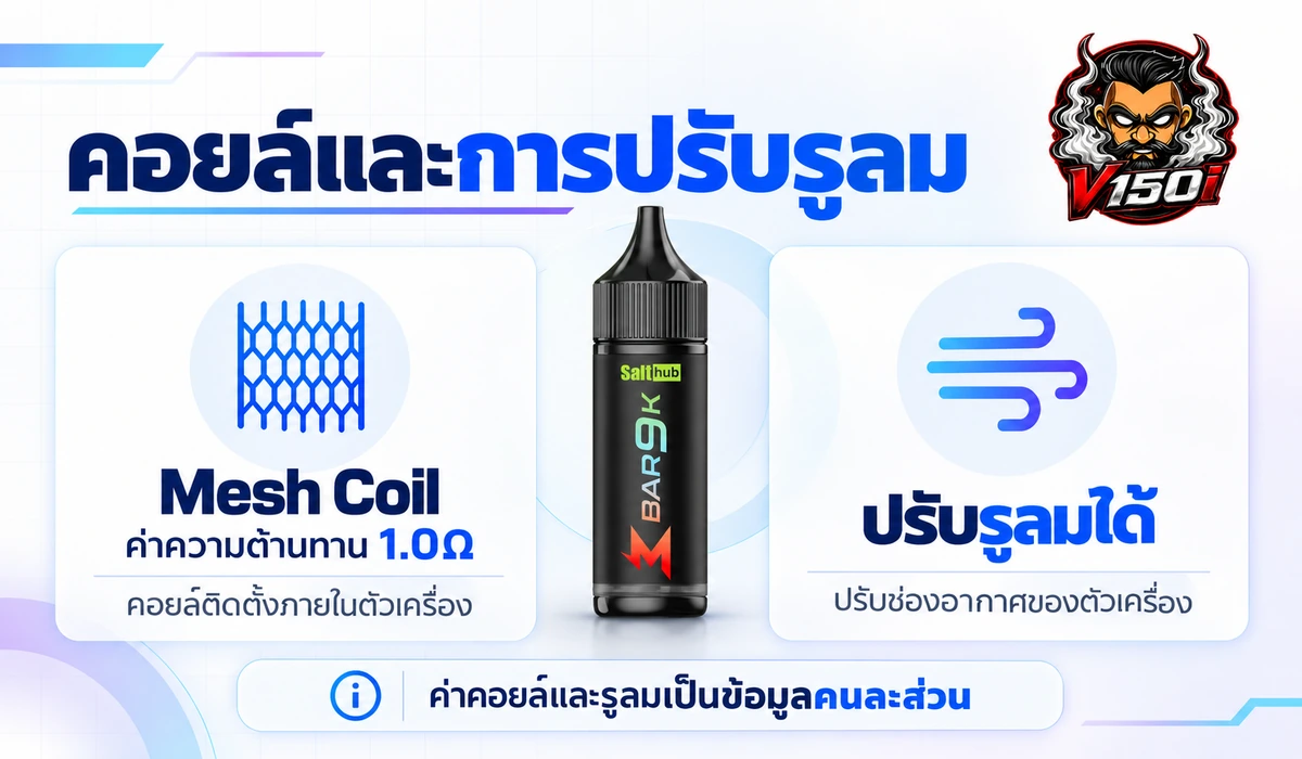 M BAR 9K Mesh Coil 1.0 โอห์ม และข้อมูลการปรับรูลมของตัวเครื่อง