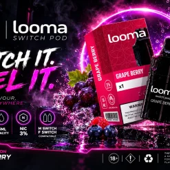 Looma พอตใช้แล้วทิ้ง พร้อมกล่องสินค้าและกลิ่นผลไม้รวม