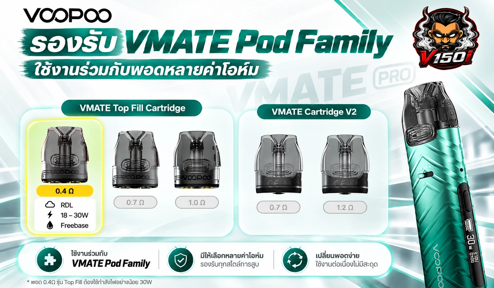 VOOPOO VMATE PRO Power Edition รองรับ VMATE Pod Family และพอดหลายค่าโอห์ม